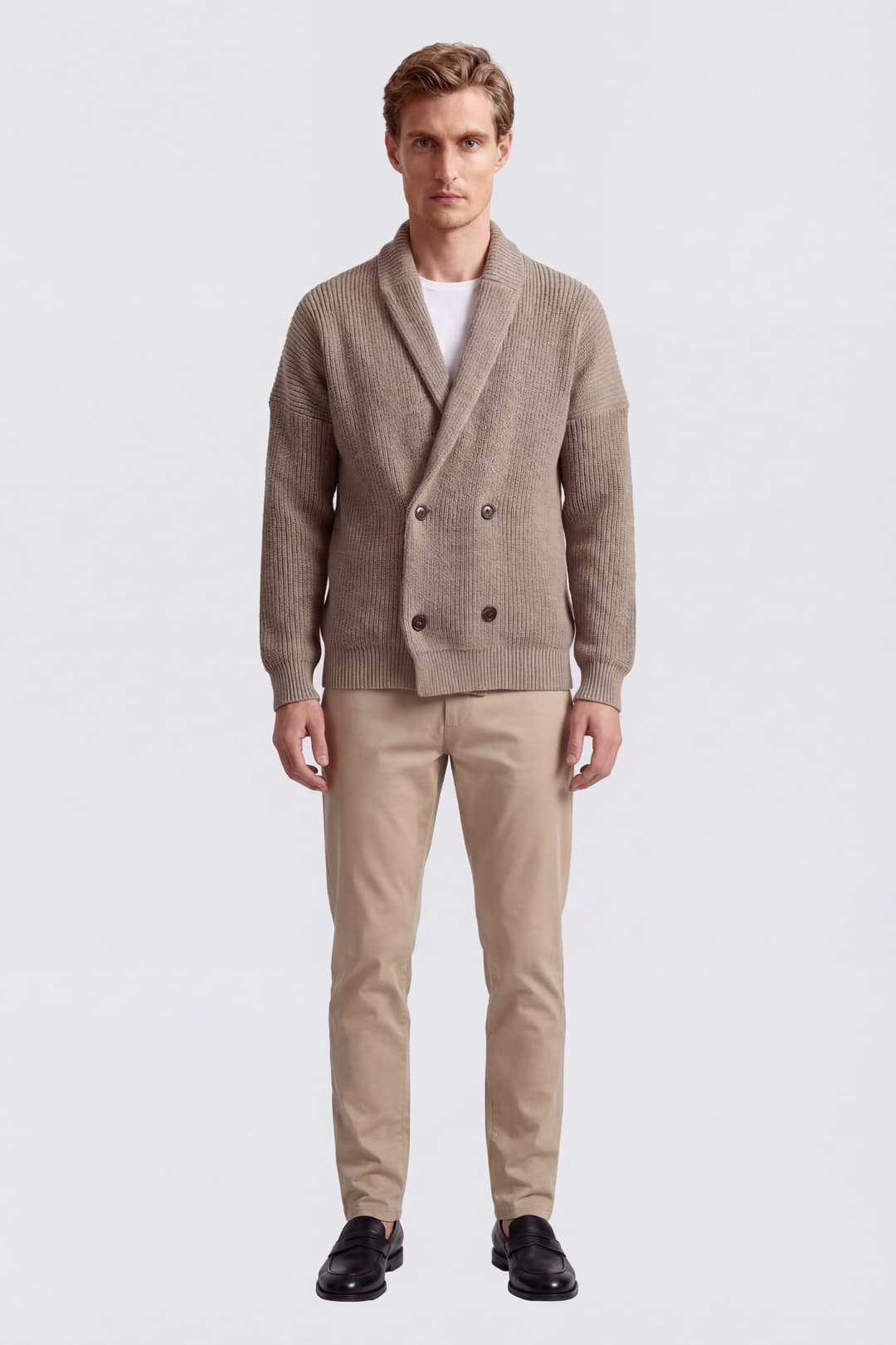 Double-Breasted Cardigan in Cotton Corn Stitch