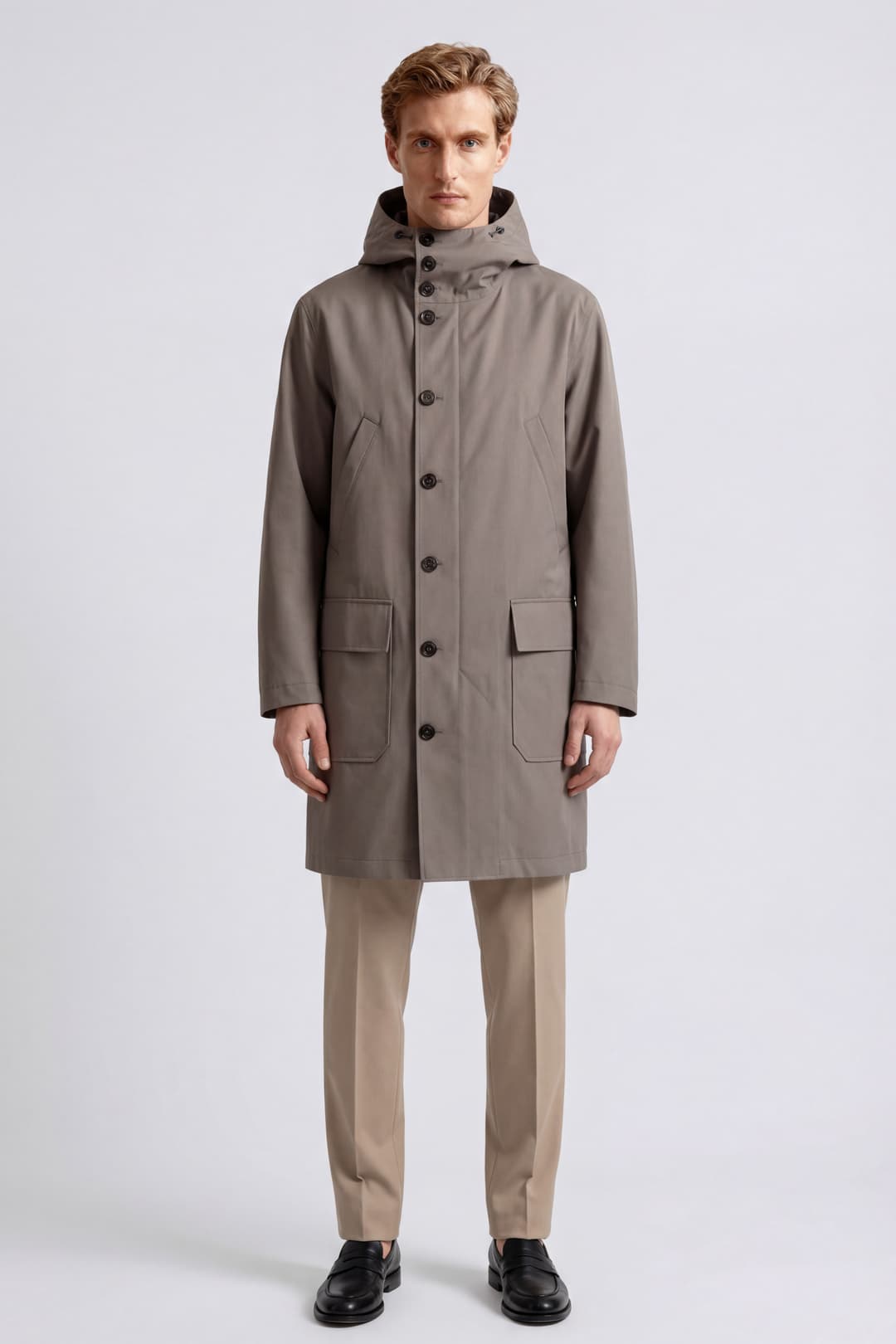 Technical Hooded Coat in Gabardine