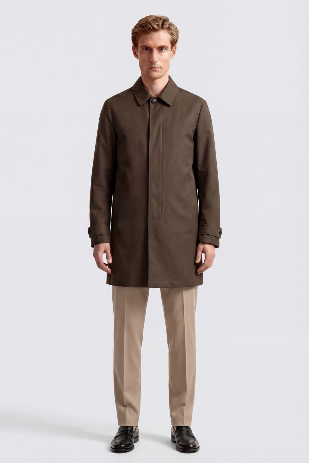 Gabardine Overcoat with Checked Lining