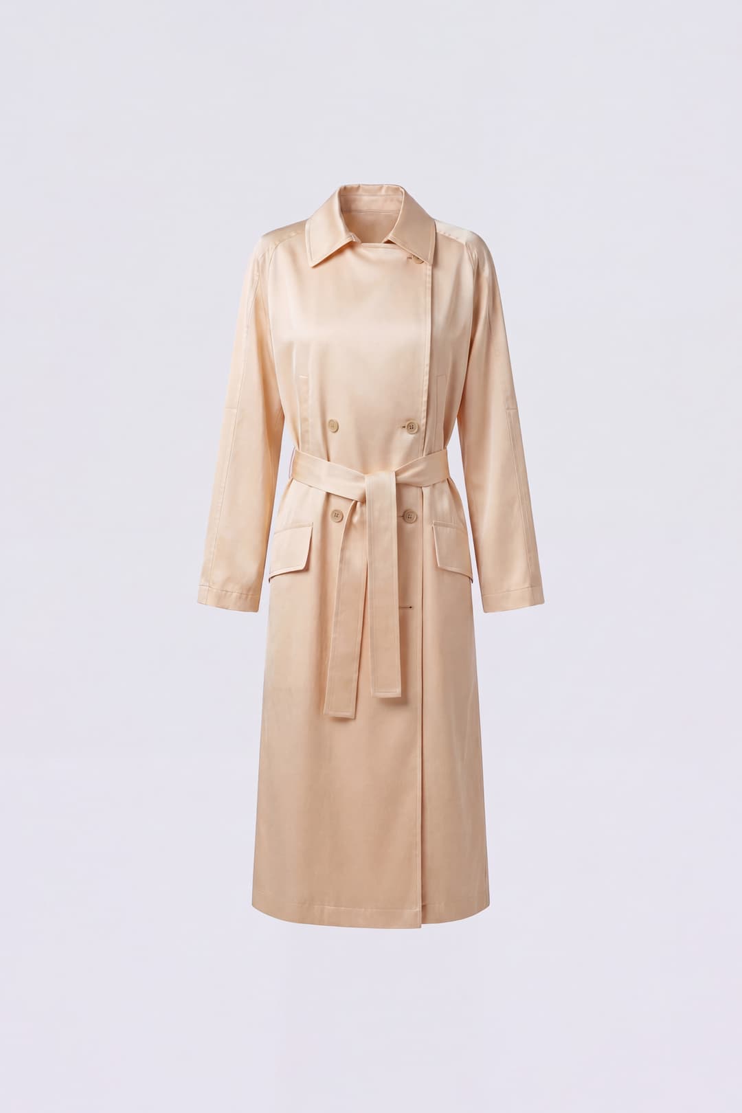 Double-Breasted Satin Midi Trench Coat