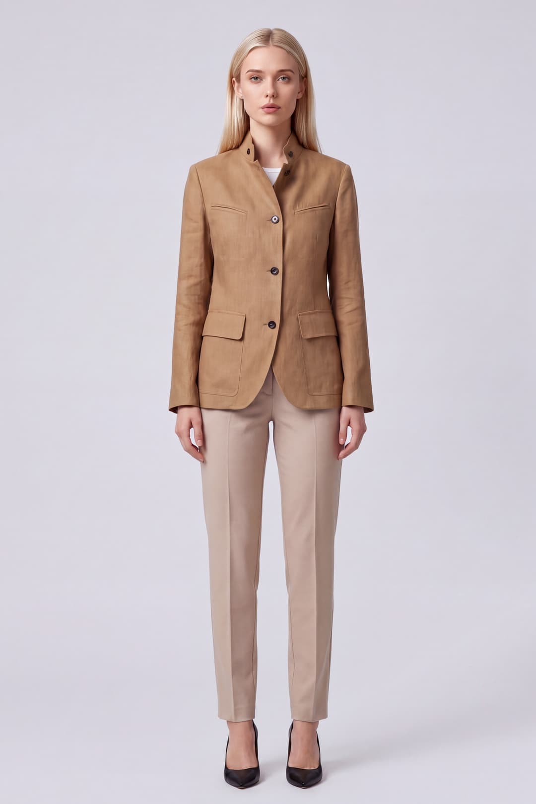 Linen Jacket with Korean Collar