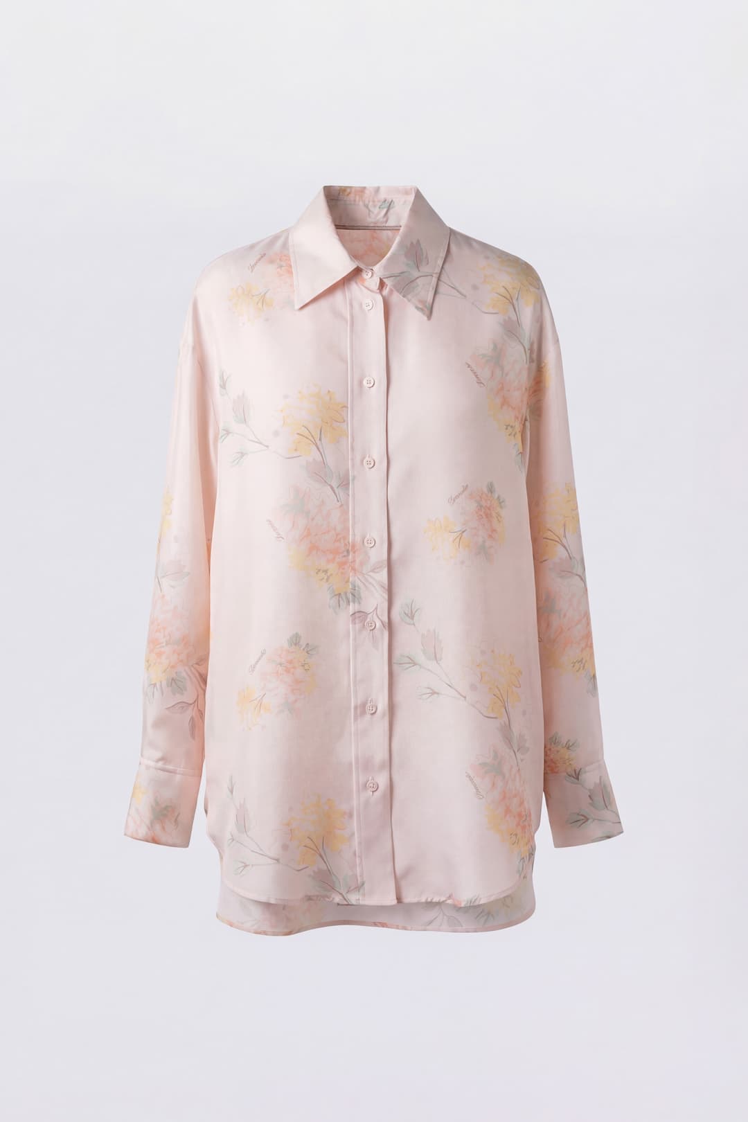 Silk Tunic Shirt with Watercolor Floral Print