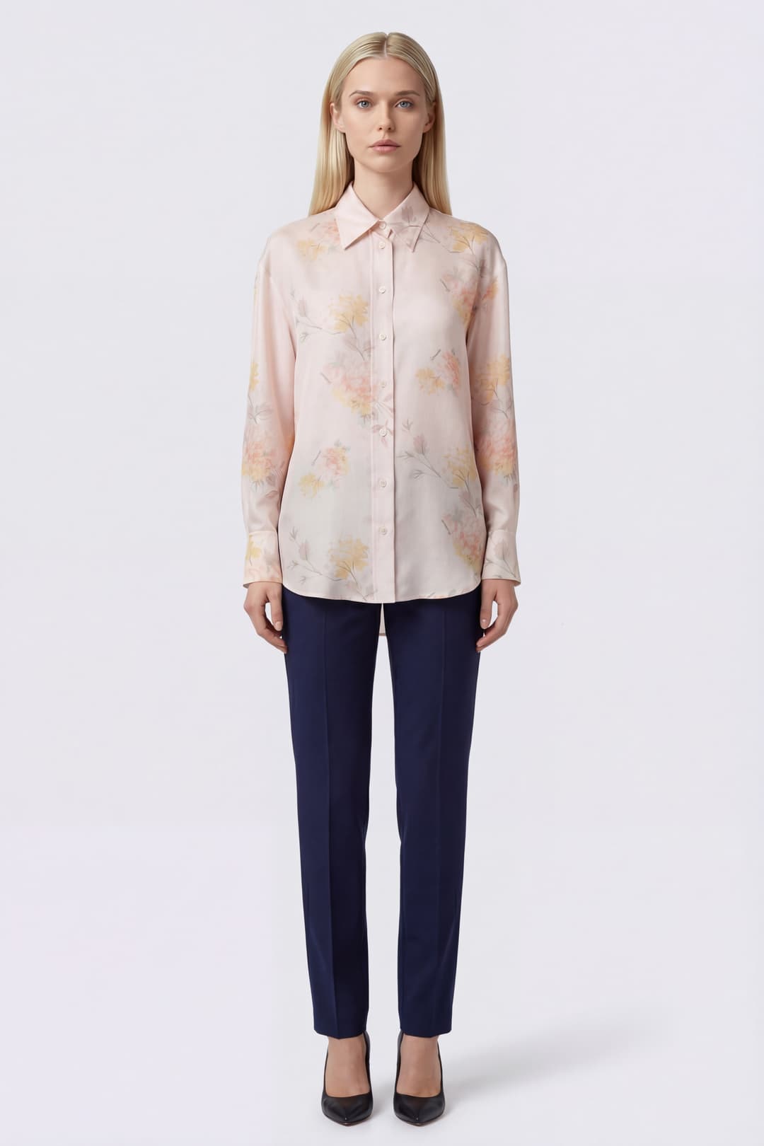 Silk Tunic Shirt with Watercolor Floral Print